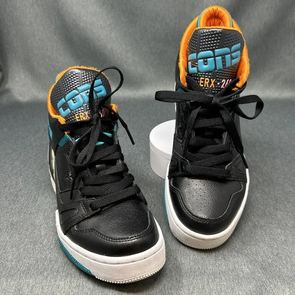 VTG Leather Converse Sneaker Youth US 4.5 Animal Black Teal Orange CONS ERX-260